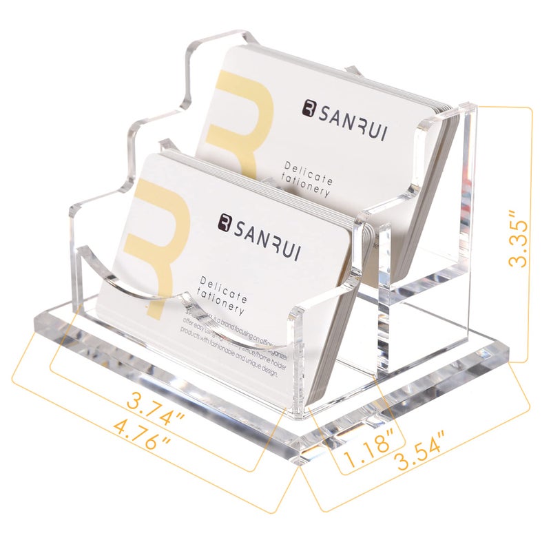 SANRUI Clear Horizontal Business Card Holder Stand for Desk  Acrylic Desktop Display Name Cards Holders Organizer Storage Rack for Exhibition  Home   Office  2 Tier 2 Pocket   120 Card Capacity - Image 2